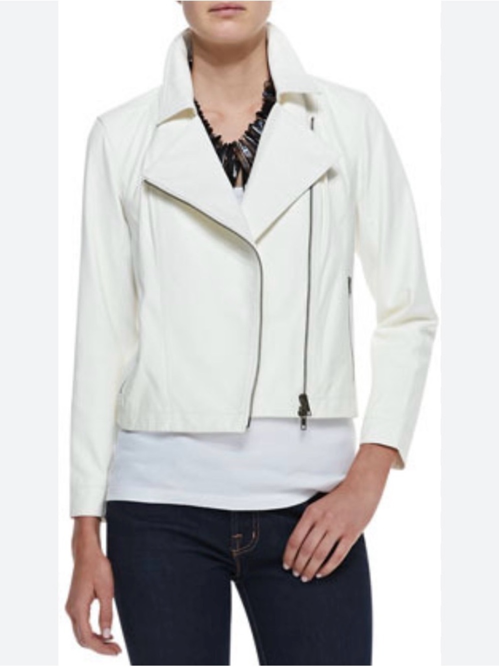 Eileen Fisher Leather Moto Jacket with Knit Panels — XS